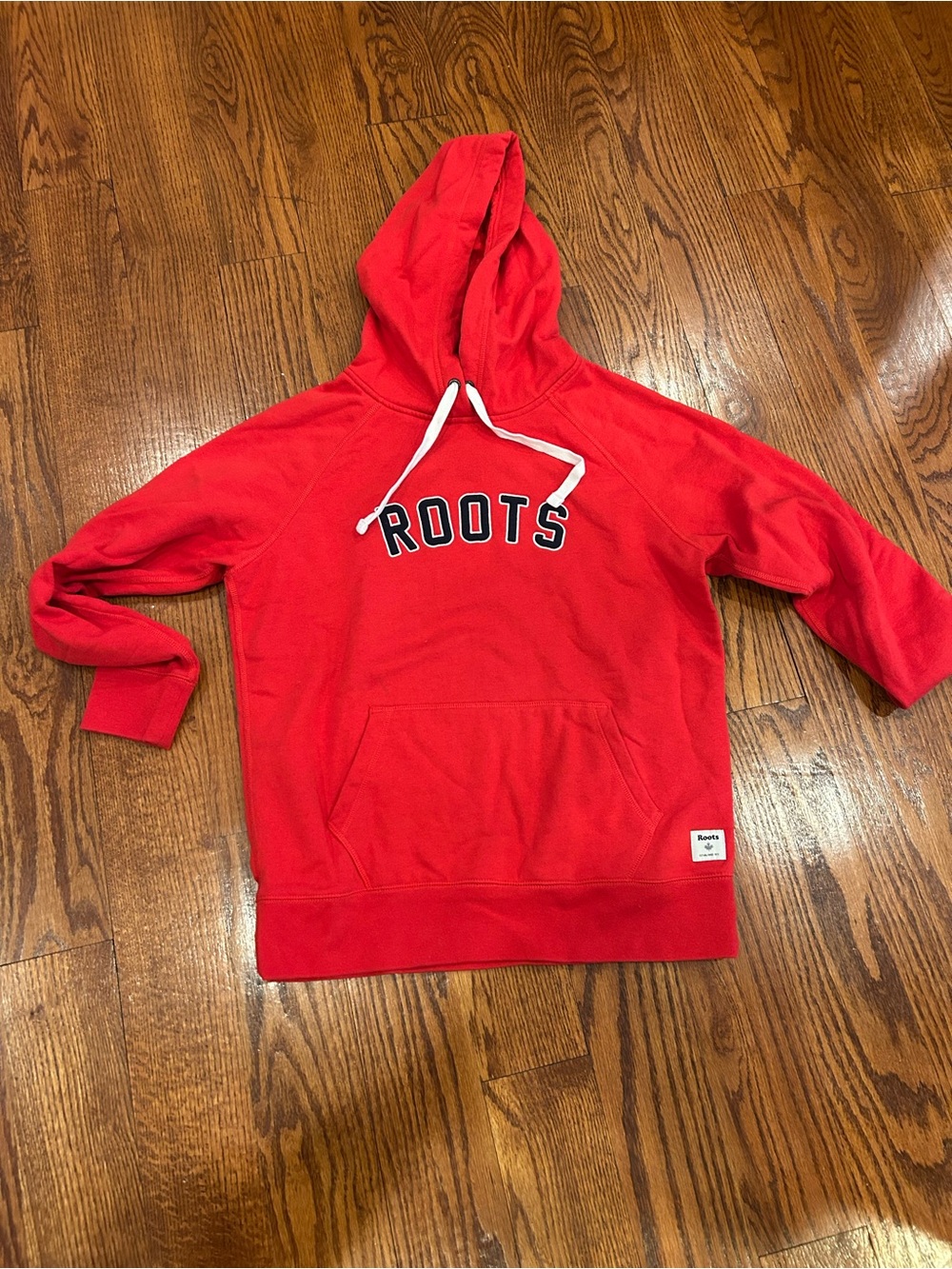 Roots Red Pullover Hoodie with White Drawstring